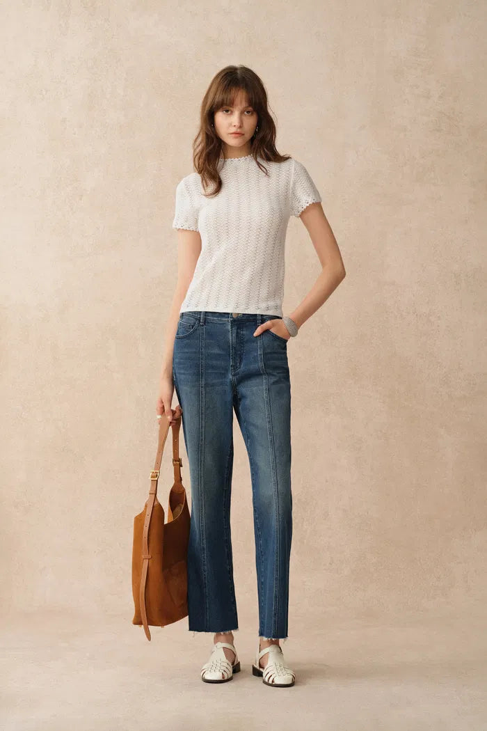 Lowell Open Knit Crew Neck Top in Australian Merino Wool