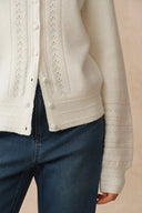 Elodie Floral Wheat Ear Cutwork Cardigan in Wool-Cashmere Rib Knit