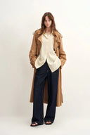 Nicole Pleated Sleeve Oversized Shirt in Cotton Plain Weave