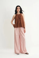 Louise Textured Pleated Pants in Pleated Satin