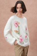 Rhoeadine 3D Jacquard Embroidered Sweater in Alpaca Wool - Crewneck Version