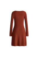 Emily Red Henley Collar Fitted Short Dress in Merino Wool Knit