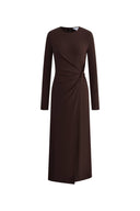 Grace Twisted Drape Long Sleeve Maxi Dress in Tencel-Wool Knit