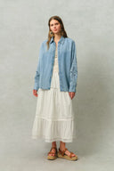 Vinetta Embroidered Shirt in Cotton-Linen Denim