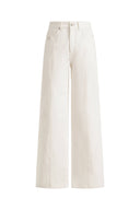 Polly Front Seams White Barrel Leg Jeans in Cotton Denim