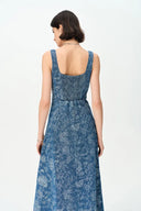 Ella Flora Laserwork Strap Maxi Dress in Cotton Denim