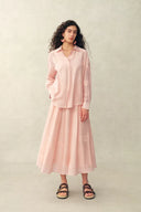 Colette Embroidery Shirt and Skirt Set in Linen Blend