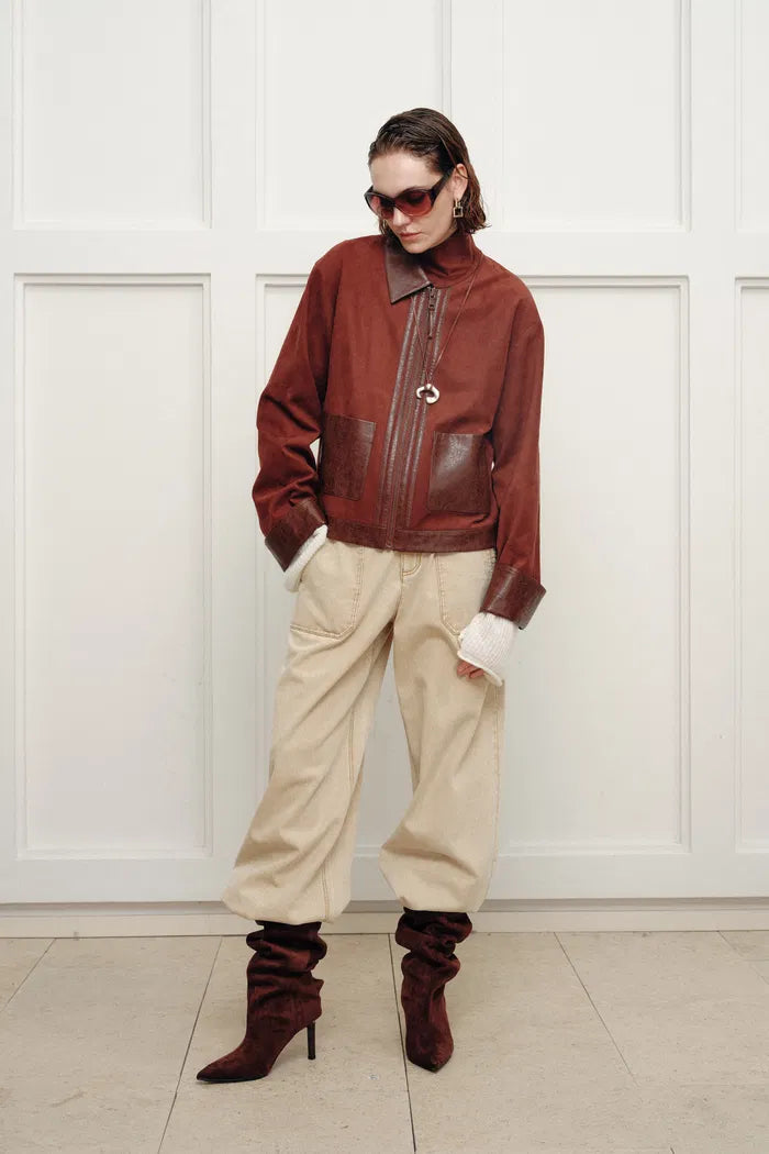 Laso Leather Trim Suede Jacket in Ultrasuede