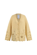 Daisy Openwork Embroidered Cardigan in Cotton Merino Wool Blend Knit