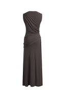 Delilah Gray Asymmetric Draped Sleeveless Dress in wool Blend Knit
