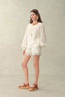 Amaya Puff-Sleeve Long Sleeve Top and Shorts Set in Lace
