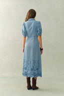 Vinetta Puff Sleeve Dress in Cotton Linen Denim