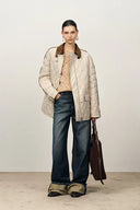 Isla Contrast Collar Quilted Down Jacket in Water-Resistant Cotton