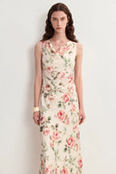 Robe Sans Manches Juliet Florale à Col Drapé en Soie Mûrier