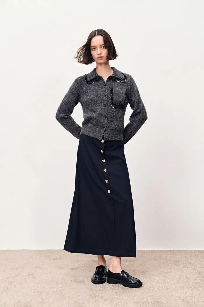 Vivienne Beaded Collar Sweater in Alpaca Blend