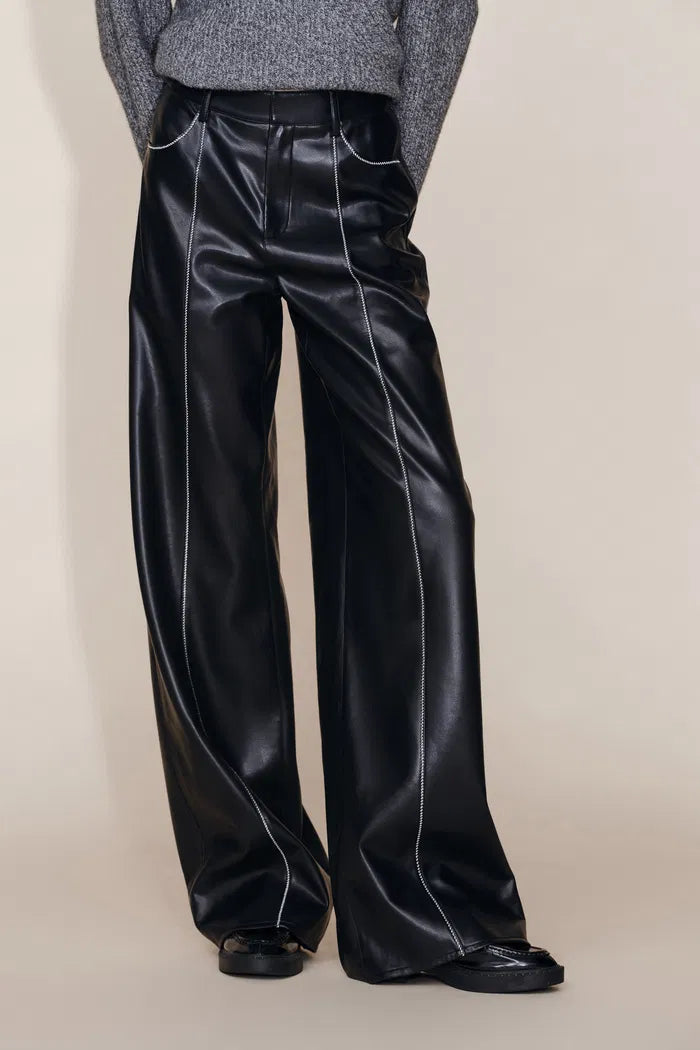 Iris Quilted Contrast Stitching Pants in Faux Leather