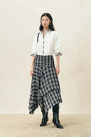 Riley Plaid Embroidery Oversized Shirt in Cotton Poplin