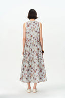 Sabrina Rüschendetail Handbemaltes Flora Print Kleid aus Seiden-Baumwolle