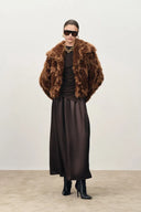 Conjunto Ava de Top Plisado de Manga Larga y Falda de Acetato en Punto de Tencel y Merino