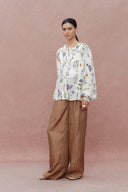 Perla Hand Painted Flora Blouse in Tencel-Ramie