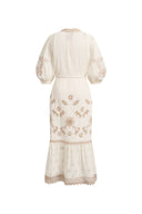 Viola Midikleid mit Puffärmeln und Stickerei aus Baumwoll-Jacquard