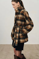 Lycoris Leather Trimmed Short Wool Coat in Merino Wool