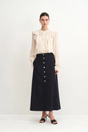 Jupe trapèze boutonnée Nora en laine mérinos australienne
