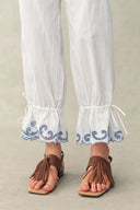 Maggie Embroidery Drawstring Balloon Leg Pants in Cotton Jacquard
