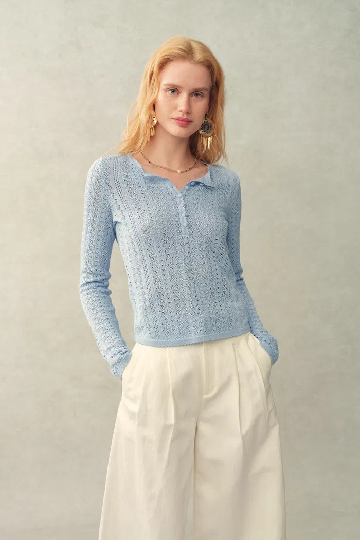 Barbara Scalloped Long Sleeve Top in Premium Cotton Knit