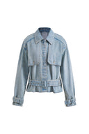 Halle Gewaschene Kurze Trench-inspirierte Jacke aus Hellblauem Denim