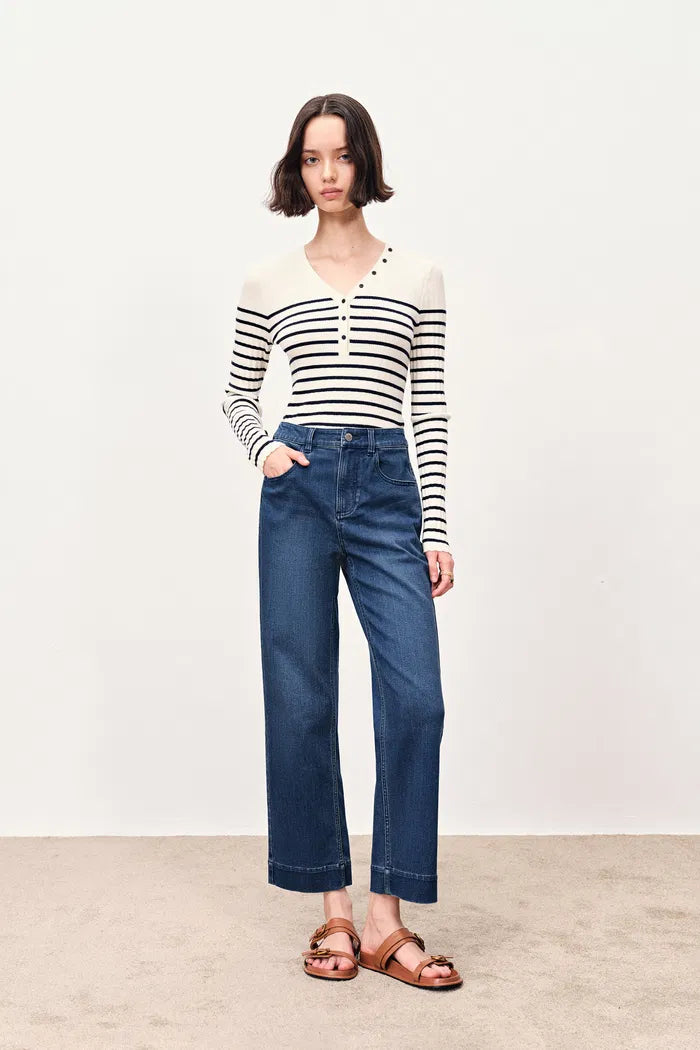 Vivi Henley Long Sleeve Top in Merino Wool Knit