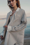 Nao Casual Striped Shirt and Tank Top and Shorts Match Set in Cotton Poplin