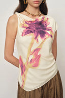 Olivia Floral Print Cowl Neck Drapey Sleeveless Top in Light Chiffon