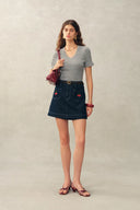 Evie V Neck Pointelle Short Sleeve Top in Cotton Knit