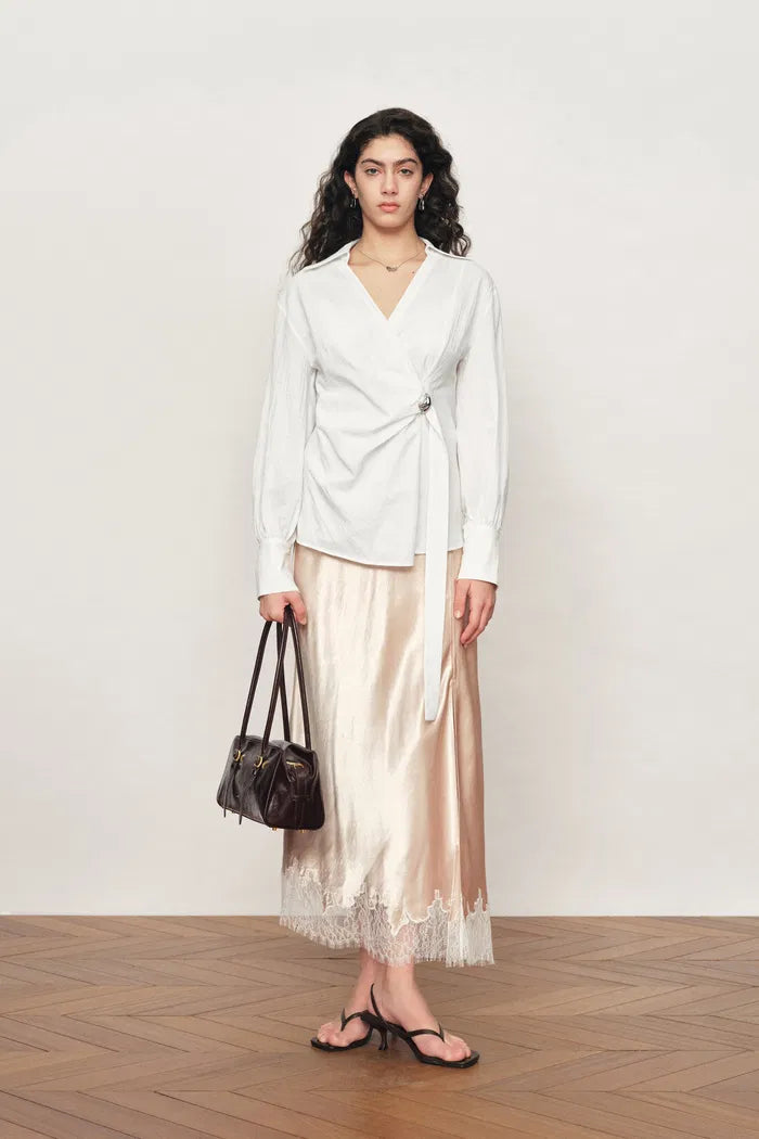 Bianca Hand Stitch Ruched-Waist Shirt in Premium Pima Cotton