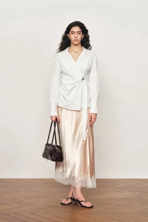 Bianca Hand Stitch Ruched-Waist Shirt in Premium Pima Cotton