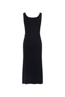 Hera Black Wide Sleeveless Strap Dress in Stretch Yarn Knit