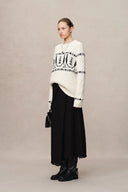 Star Walker White Fair Isle Pullover in Wool Pom-Pom Yarn Knit