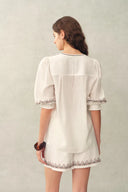 Becky Cross Stitch Tie Front Short Sleeve Shirt and Shorts Set in Linen Blend