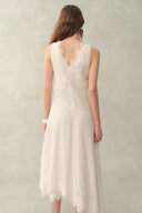 Azaria Boho Lace Panel Embroidery V Neck Sleeveless Dress in Tencel Linen