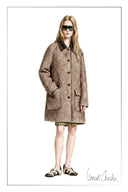 Lucile Contrast Lapel Herringbone Midi Coat in Wool Blend