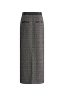 Lola Leather Accent Straight Midi Skirt in Merino-Silk Welsh Check