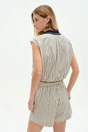 Nino Contrast Collar Sleeveless Shirt Top and Short Matching Set in Cotton Poplin