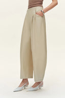 Sienna Airy Drawstring Barrel Leg Pants in Cotton Blend