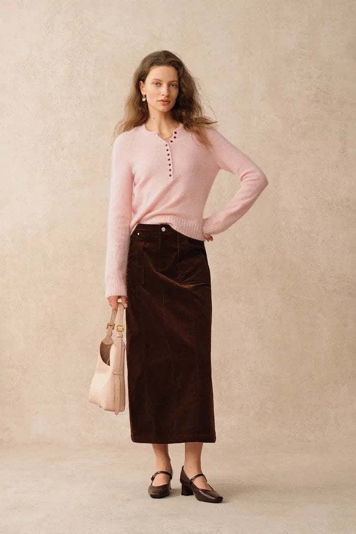 Zeki Henley Neckline Sweater in Wool-Mohair Knit