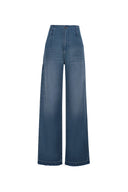 Jean taille haute à ourlet effiloché Vega en denim de coton délavé