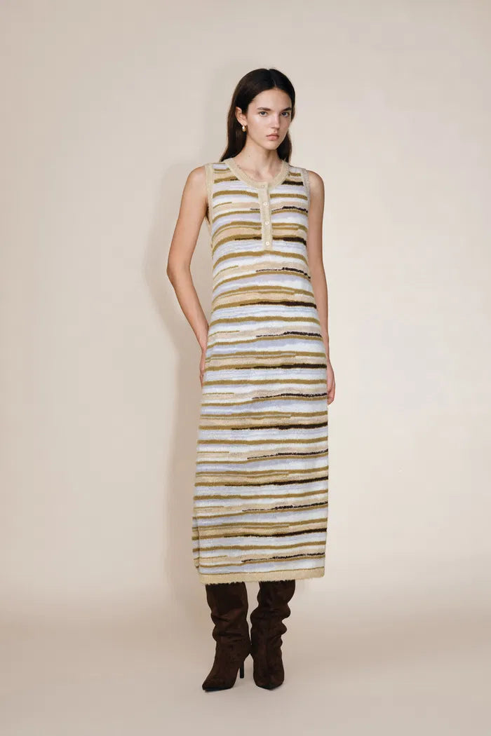 Green River Bouclé Mixed Stripe Tank Dress in Merino-Mohair Multi-Yarn