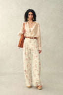 Pantalones de pierna ancha Flora Floral en mezcla de lino para traje