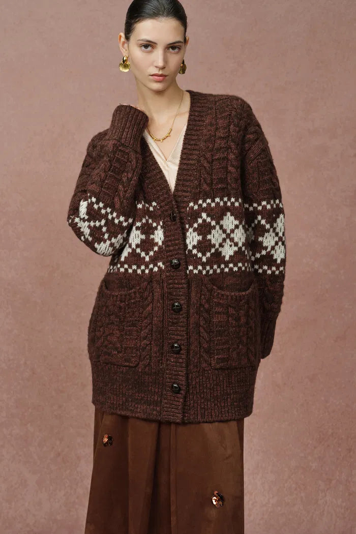 Corvara Fair Isle Cardigan in Coarse Spun Merino Wool