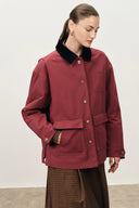 Georgia Corduroy Collar Quilted Jacket in Cotton Twill